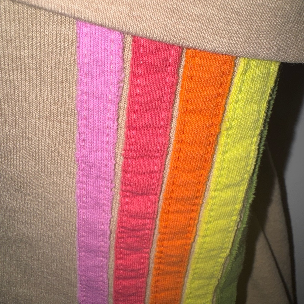 Aviator Nation Beige Zip Hoodie with Neon Rainbow Stripes - Picture 4 of 7